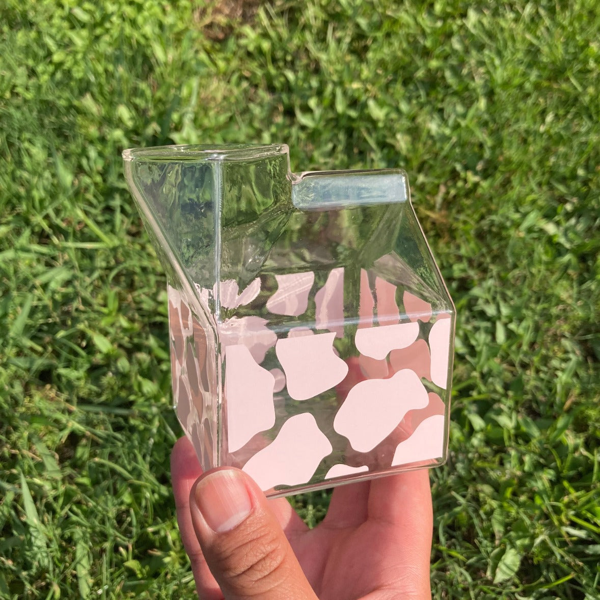 Glass Milk Carton - Pink Cow Print