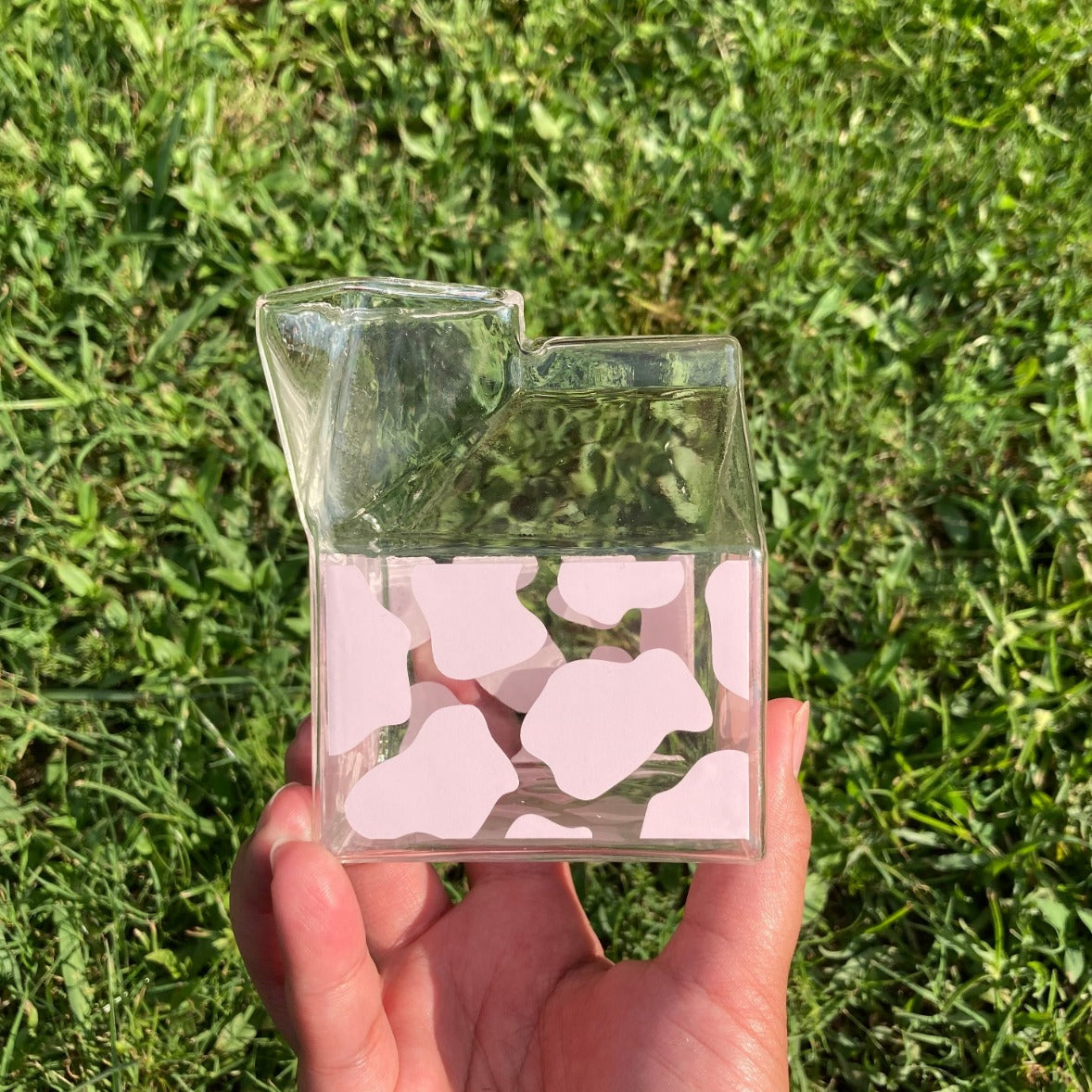 Glass Milk Carton - Pink Cow Print