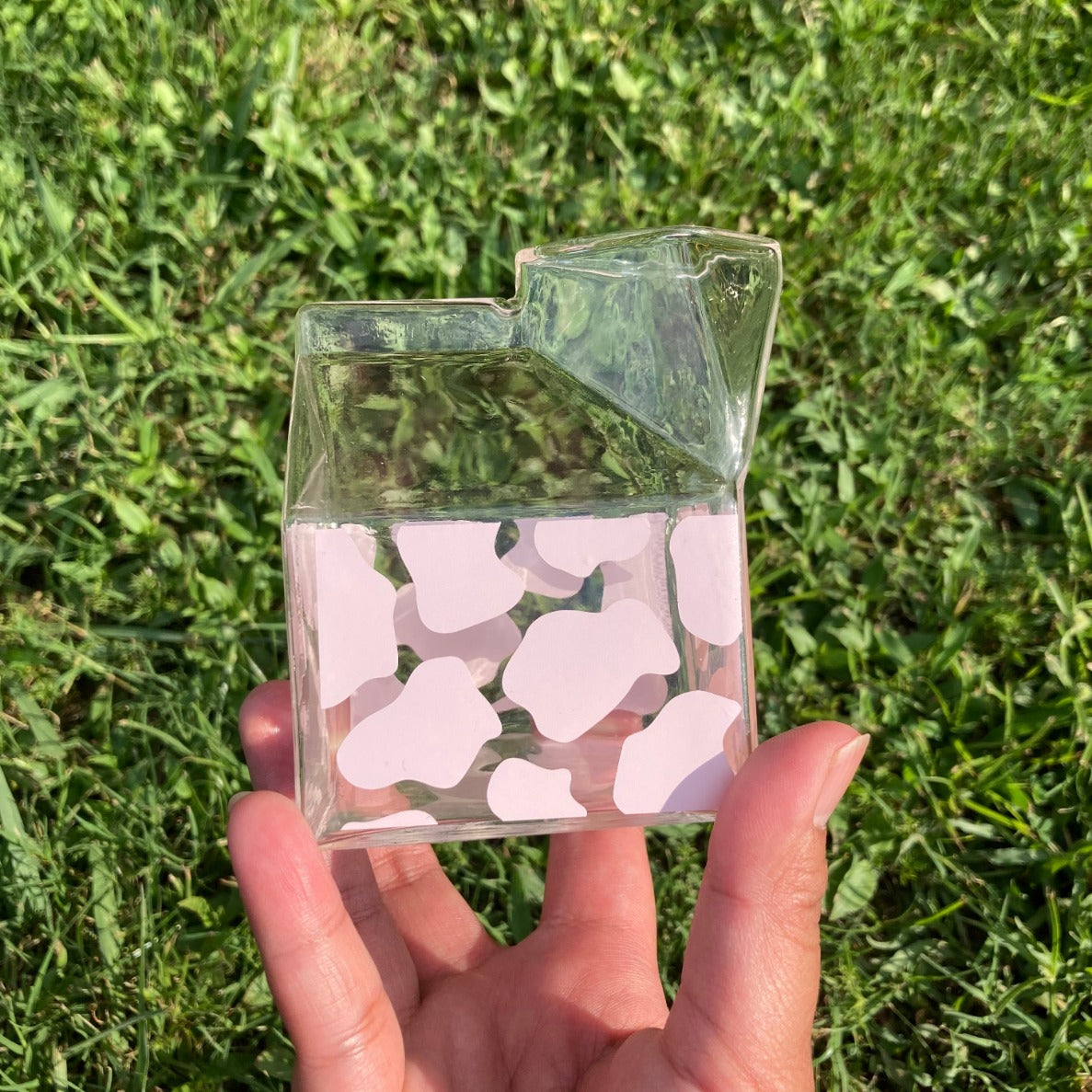 Glass Milk Carton - Pink Cow Print