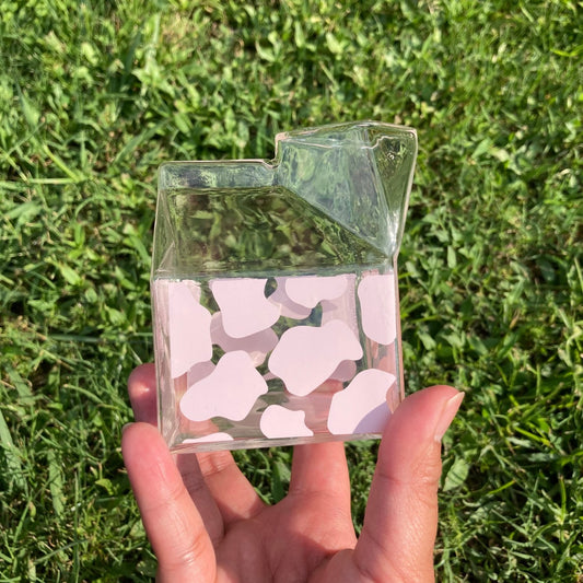 Glass Milk Carton - Pink Cow Print