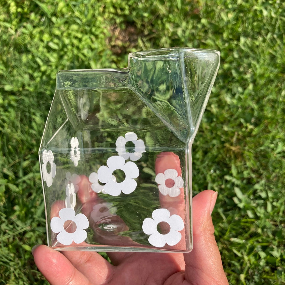 Glass Milk Carton - Daisy Print