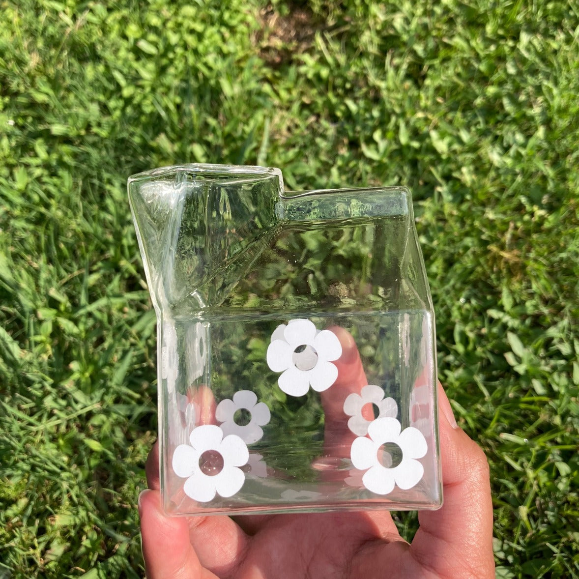 Glass Milk Carton - Daisy Print