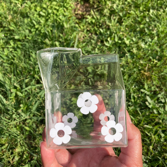 Glass Milk Carton - Daisy Print