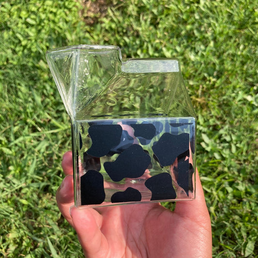 Glass Milk Carton - Black Cow Print