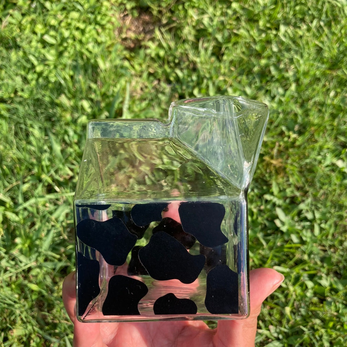 Glass Milk Carton - Black Cow Print